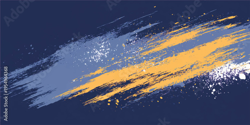 An abstract artwork features dynamic brushstrokes across a rich, dark blue canvas, evoking a sense of artistic expression and creative energy.