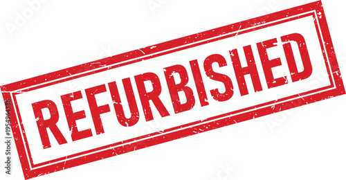 Red Rectangular Rubber Stamp Impression with REFURBISHED Text on Isolated White Background