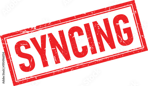 Distressed Rubber Stamp Impression with Word Syncing and Rectangular Frame Isolated