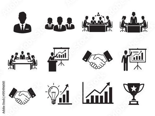 A set of business and teamwork related icons