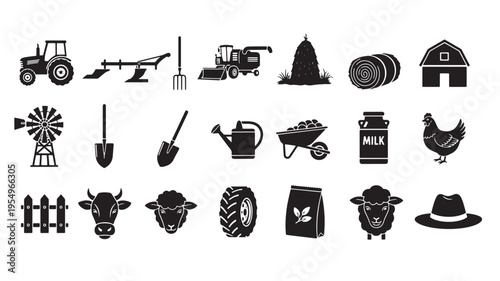 farm life and agriculture icons set flat design vector illustration