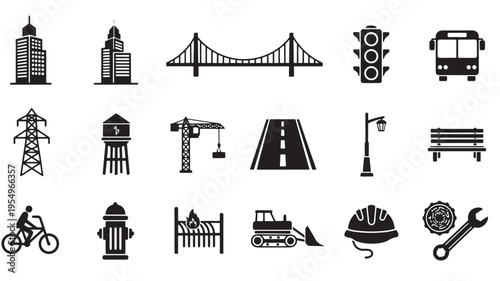 collection of urban and transportation icons flat design vector illustration
