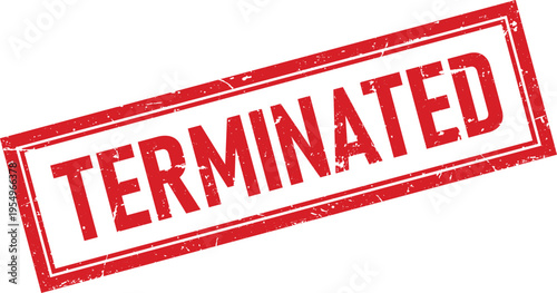 Red Distressed Rectangular Rubber Stamp Impression with the Word Terminated on White