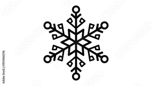 Delicate black snowflake design on a white background for winter decorations