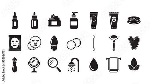 Collection of icons representing skincare and beauty products and tools