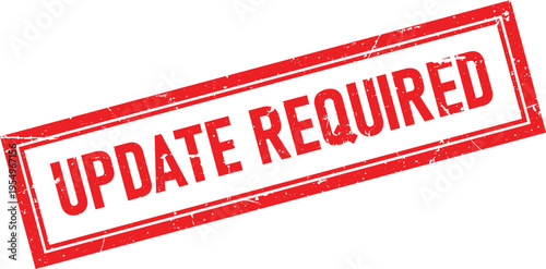 Update Required Red Distressed Rectangular Rubber Stamp Impression Isolated on White Background