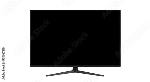 Modern flat screen television with a slim black frame and a sleek tripod style metal desk stand