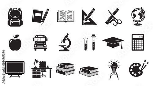 Collection of icons representing various aspects of education and learning