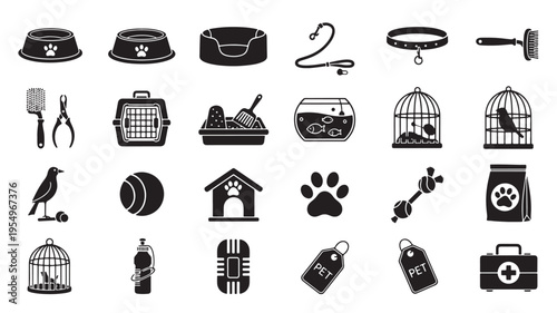 Comprehensive collection of pet care and accessory icons