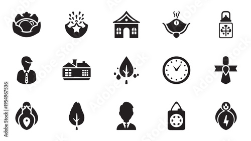 Collection of diverse icons representing various professions and symbolic concepts