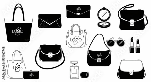 Handbag Icon Set Vector, Fashion Accessory Pack for Boutique Branding, Purse Symbols Collection for Design