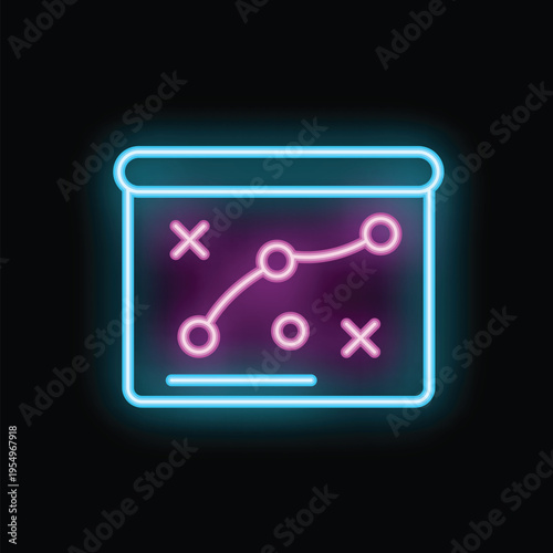 Neon strategy board showing xs and os connected with lines is glowing in the dark