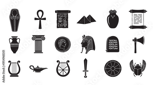 Ancient symbols and artifacts from egyptian and greek civilizations