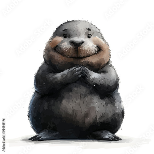 Mole, vector watercolor clipart with soft pastel strokes, isolated on a white background.