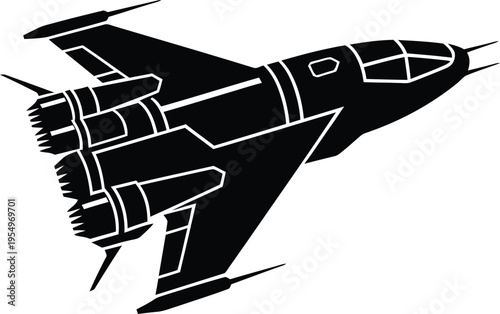 Black Fighter Jet Illustration with Missiles