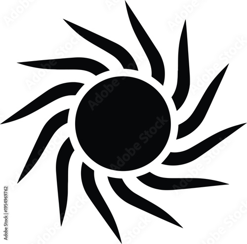 Black Sun Icon with Rays