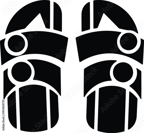 Pair of black sandals on white background shoes symbols
