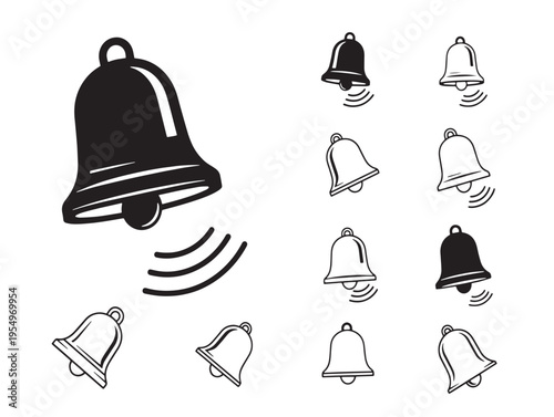 A large bell with smaller bells around it