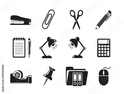 A collection of office supplies and stationery items