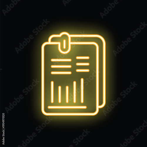 Glowing neon line medical history icon isolated on black background, concept of healthcare