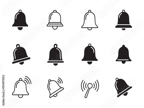 A collection of various bell icons in different styles