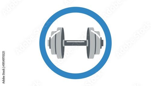 Dumbbell icon in a blue circle symbolizing fitness and strength training