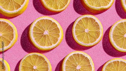 Sliced lemon citrus yellow pink pattern repeating summer fresh