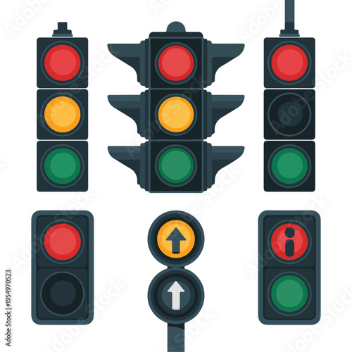 Traffic light elements icons set, Traffic light elements icons set vector