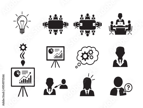 A collection of business and teamwork related icons