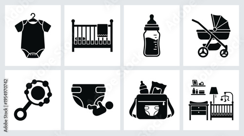 Baby Care Essentials Vector Icons Collection