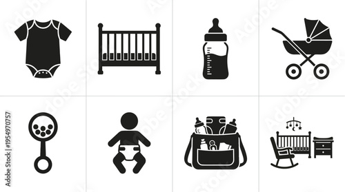 Baby Care Essentials Vector Icons Collection
