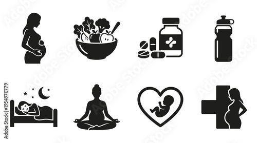 Pregnancy Wellness Prenatal Care Vector Icons Collection