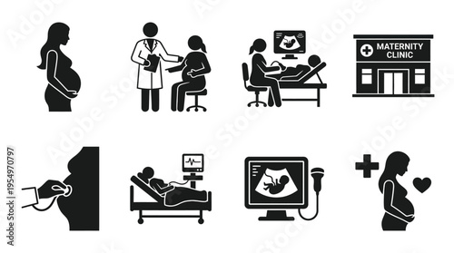 Maternity Prenatal Care Vector Icons Collection