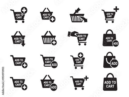A collection of various shopping cart icons