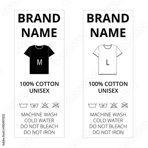 Two clothing care card template with washing instructions isolated on a white background
