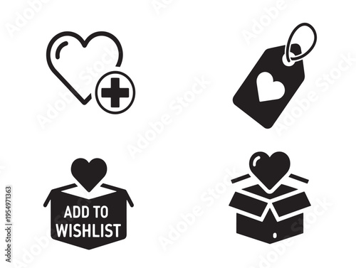 Heart icons for wishlist and donation