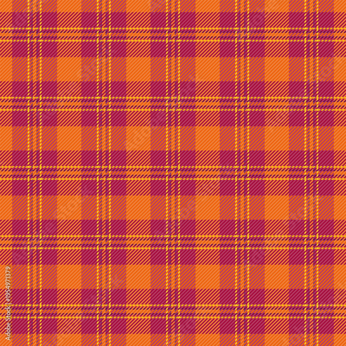 1940s tartan background check, presentation seamless pattern textile. Bright vector texture plaid fabric in red and bright colors.