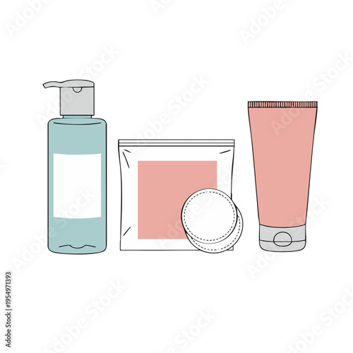Minimalist Skincare Product Illustration with Cotton Pads