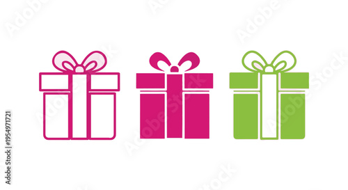 Three colorful gift boxes with ribbons