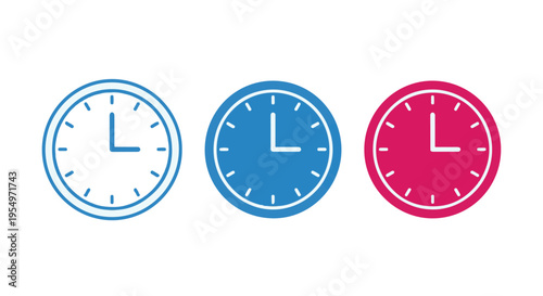 Three clock icons in different colors on a white background