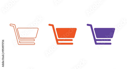 A set of three shopping cart icons in different colors