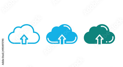 Cloud upload icons in different colors and styles