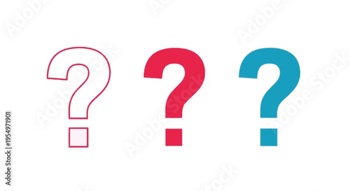 Three colorful question marks on a white background