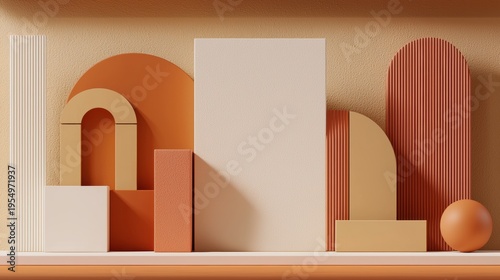 Abstract geometric art with warm colors and varied shapes.