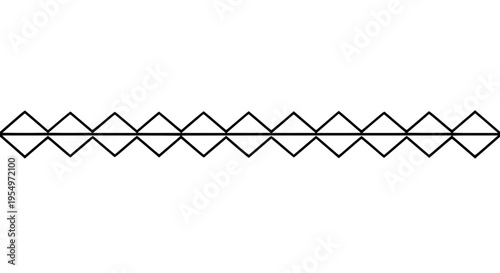 Geometric diamond pattern divider line for textile border design on transparent background