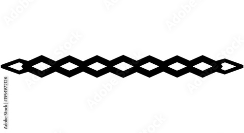 Black repeating rhombus chain graphic element design ornament divider border on transparent background