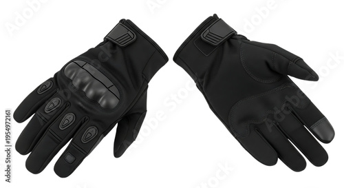 Black leather fingerless gloves with knuckle protection isolated on a transparent background