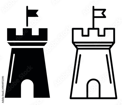 Castle Tower Vector Icon Set, Fort Illustration