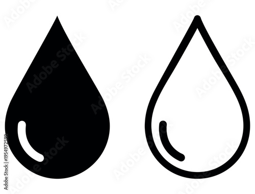 Print Rain Drop or Water Droplet Icon. Black and White Vector