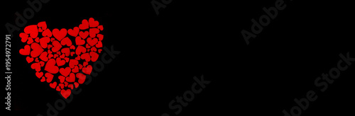 Banner with heart from small hearts on black background.